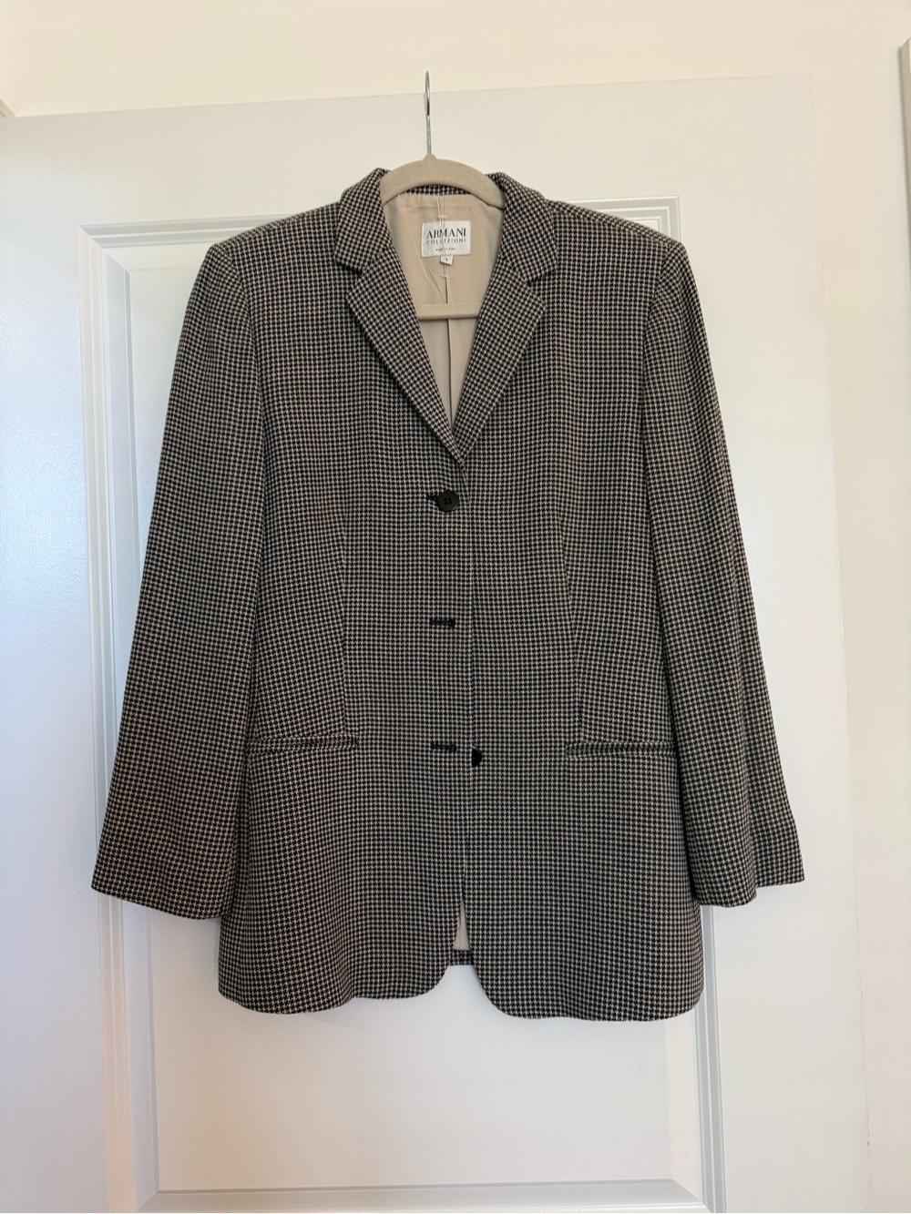Armani Collezioni Dark Navy and Taupe Houndstooth Blazer
